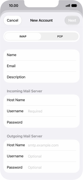 Press Username and key in the username for your email account.