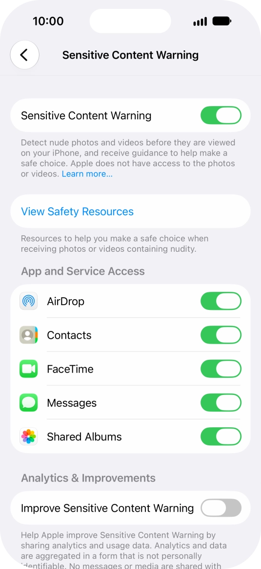 Press the indicators next to the required applications to turn the function on or off.
