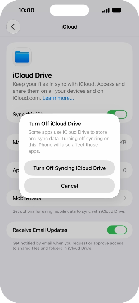 If you turn off the function, press Turn Off Syncing iCloud Drive. If you turn off the function, press Turn Off Syncing iCloud Drive.