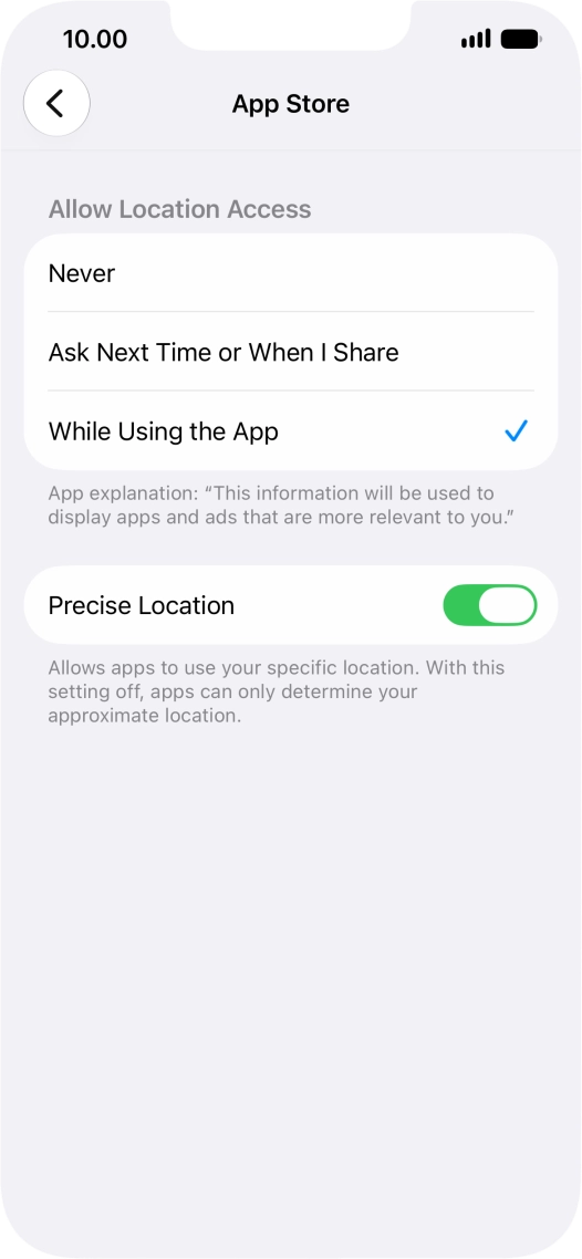 Press the required setting to turn the function on or off. Press the required setting to turn the function on or off.