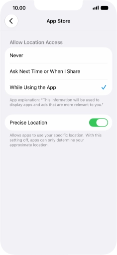 Press the required setting to turn the function on or off.