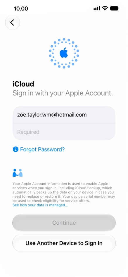 Press Required and key in the password for your Apple Account.