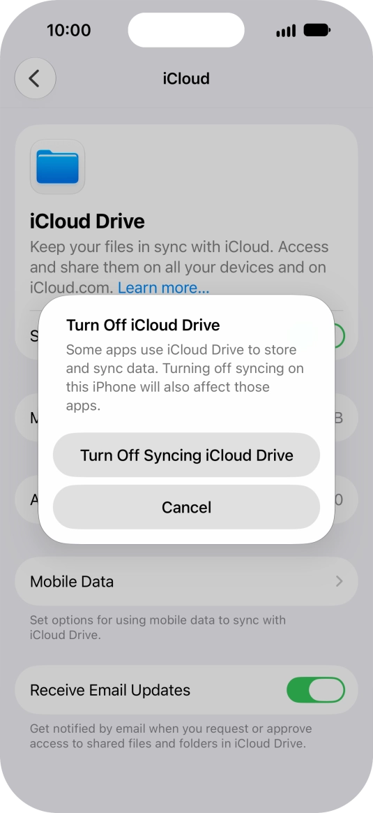 If you turn off the function, press Turn Off Syncing iCloud Drive. If you turn off the function, press Turn Off Syncing iCloud Drive.