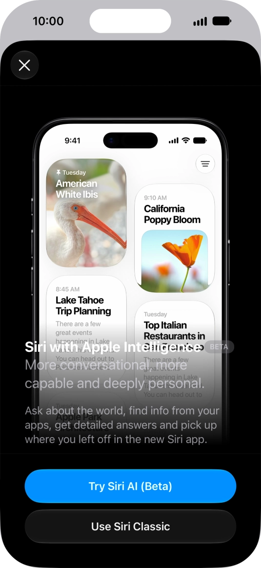 Press Try Siri AI and follow the instructions on the screen to turn on the function.