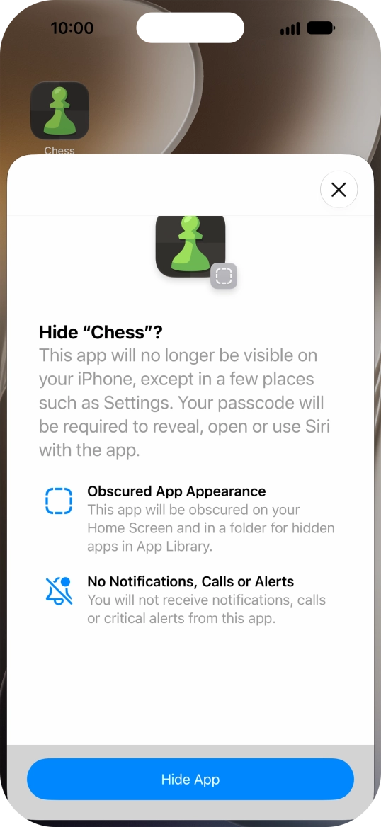 Press Hide App.