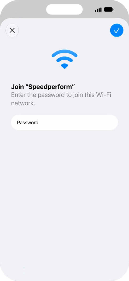 Key in the password for the Wi-Fi network and press the confirm icon.