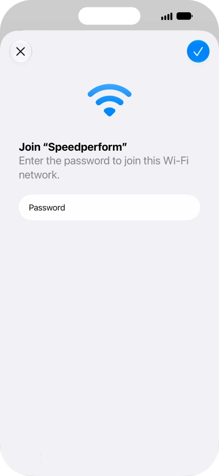 Key in the password for the Wi-Fi network and press the confirm icon.