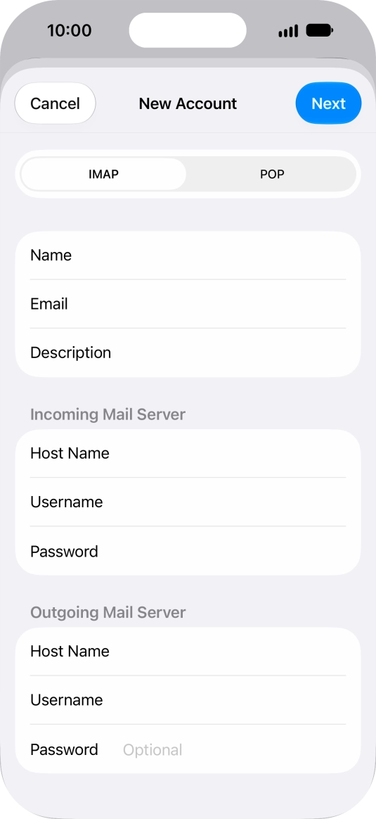 Press Password and key in the password for your email account.