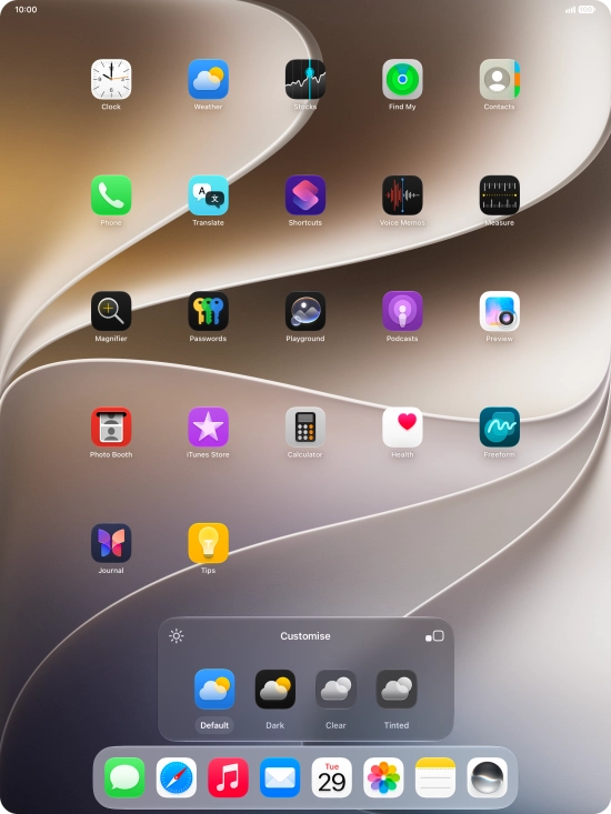 Press the required setting to select the size of app icons on the home screen. Press the required setting to select the size of app icons on the home screen.