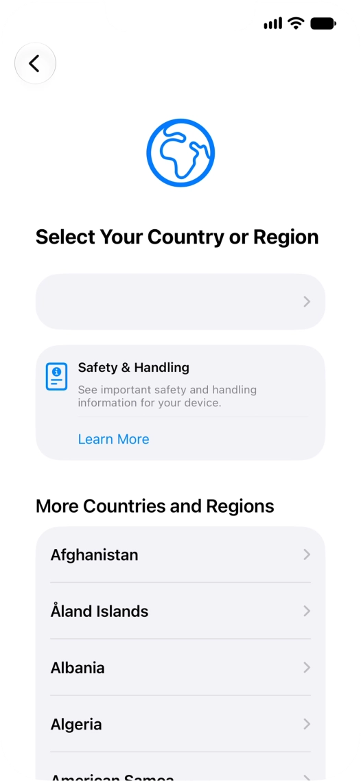 Press the required country or area. Press the required country or area.