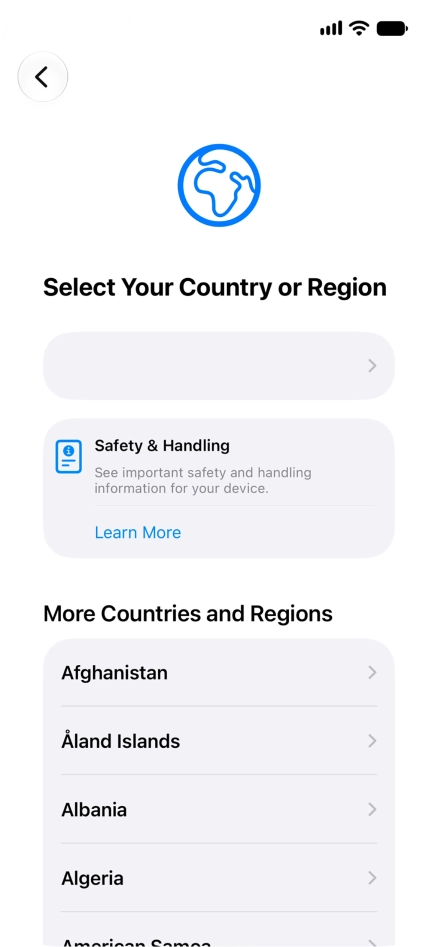 Press the required country or area. Press the required country or area.