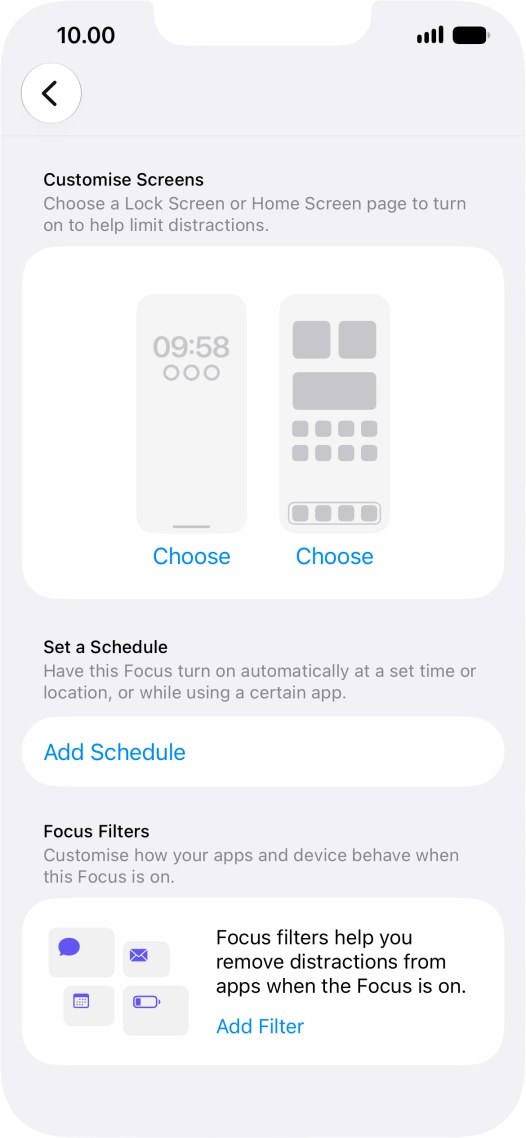 Press Add Schedule and follow the instructions on the screen to select settings for automatic activation of Do Not Disturb.
