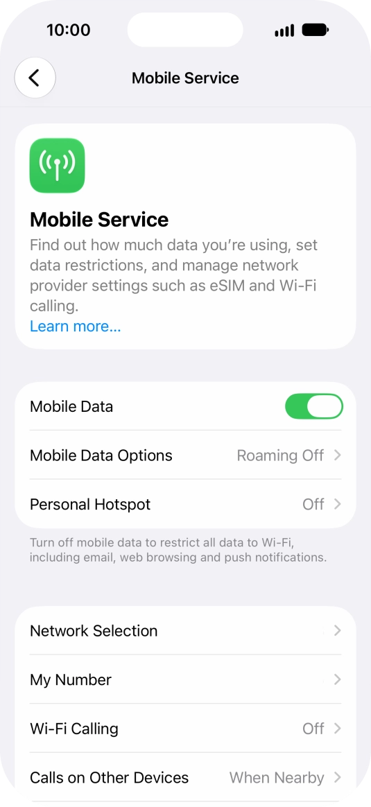 Press Mobile Data Options.
