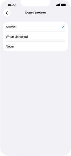 To select notification preview on the lock screen, press Always.