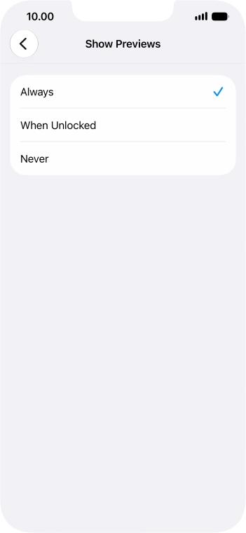 To select notification preview on the lock screen, press Always.
