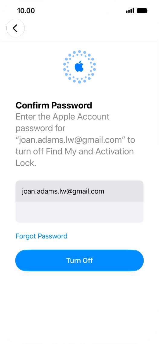 Key in the password for your Apple Account and press Turn Off. Wait a moment while the factory default settings are restored. Follow the instructions on the screen to set up your phone and prepare it for use. Key in the password for your Apple Account and press Turn Off. Wait a moment while the factory default settings are restored. Follow the instructions on the screen to set up your phone and prepare it for use.