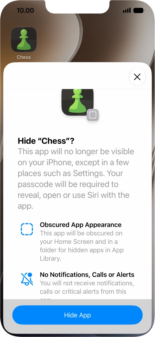 Press Hide App.