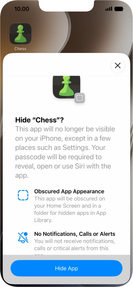 Press Hide App.