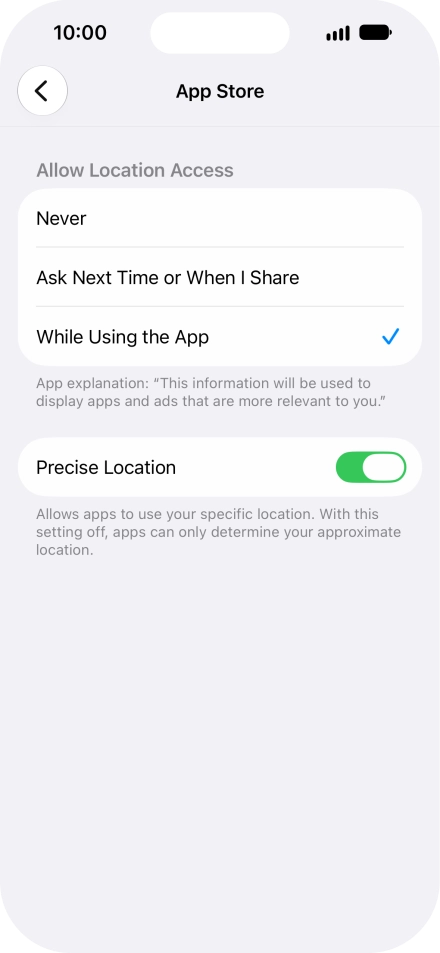 Press the required setting to turn the function on or off. Press the required setting to turn the function on or off.