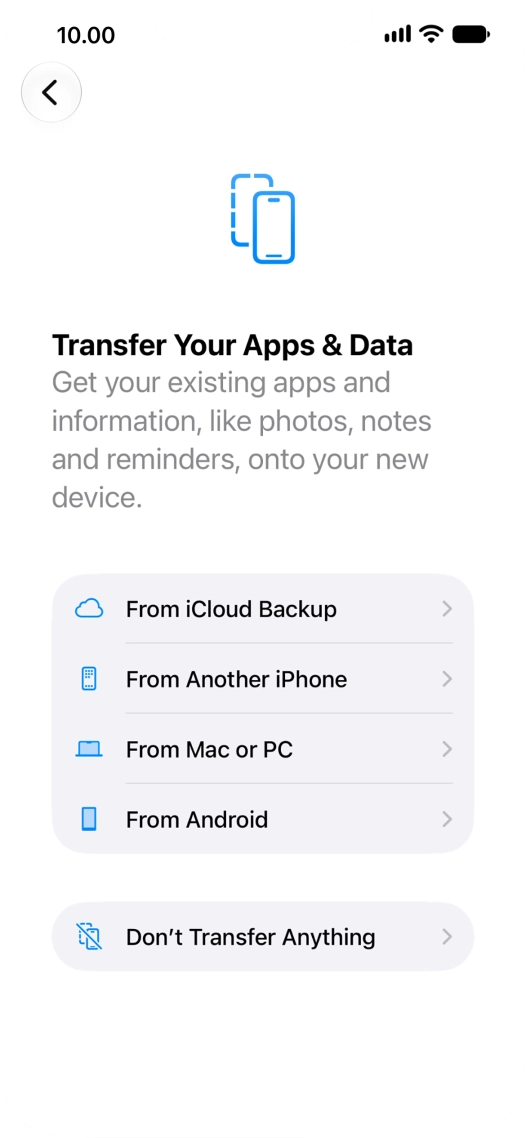 When this screen is displayed, your phone is ready to restore content from an iCloud backup.