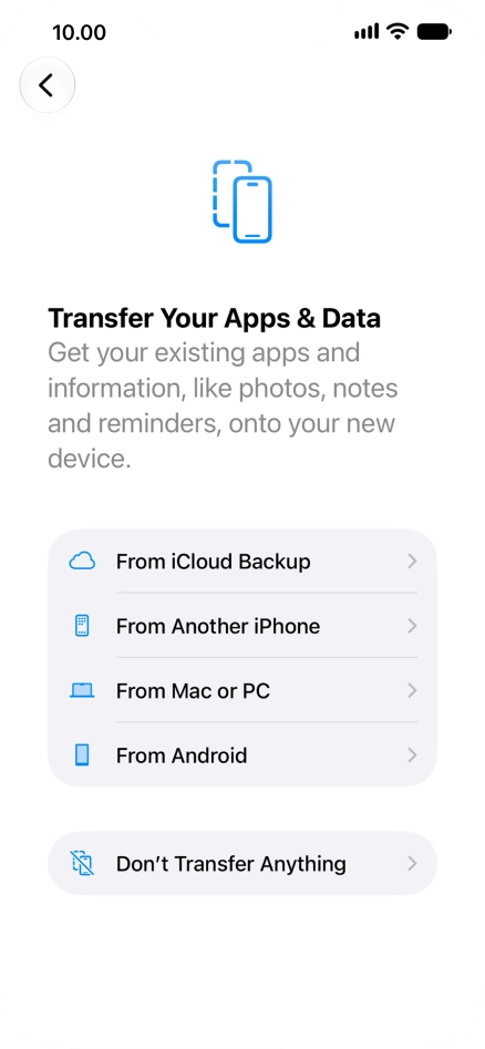 When this screen is displayed, your phone is ready to restore content from an iCloud backup.