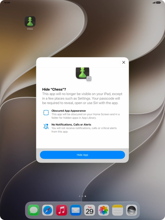 Press Hide App.