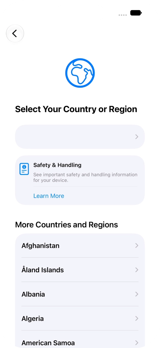 Press the required country or area.