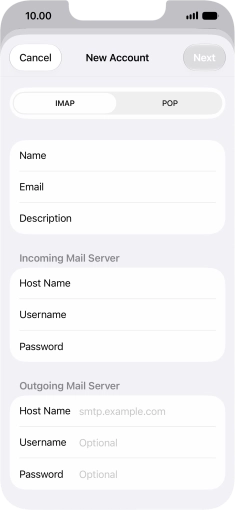 Press Host Name and key in the name of your email provider's outgoing server.