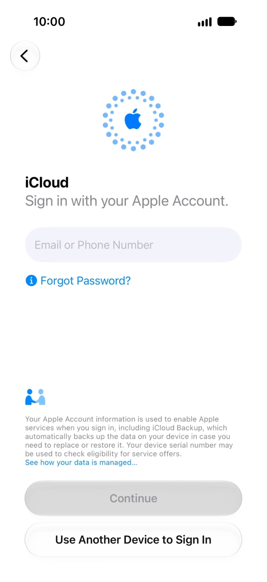Press Email or Phone Number and key in the username for your Apple Account.