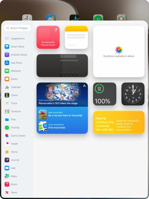 Press the required widget.
