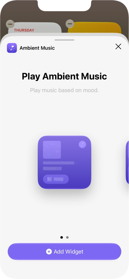 Slide your finger right or left on the screen to select the required widget size.