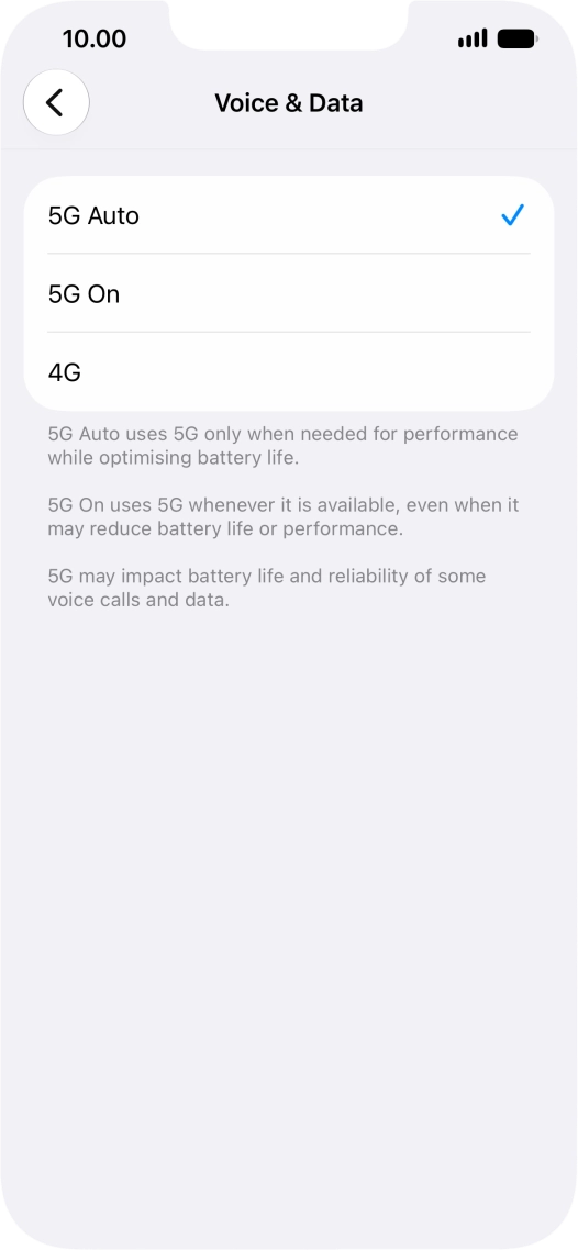 To turn on automatic switch between 5G and 4G, press 5G Auto.