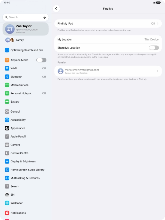 Press Find My iPad.
