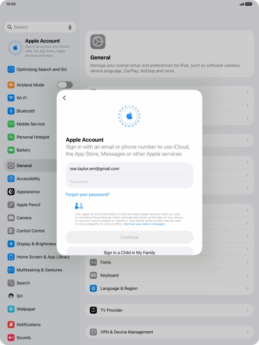 Press Password and key in the password for your Apple Account.