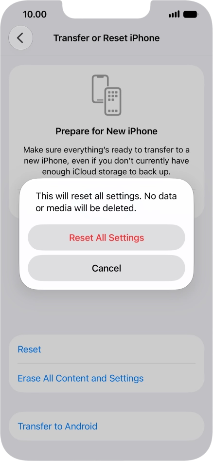 Press Reset All Settings. Press Reset All Settings.