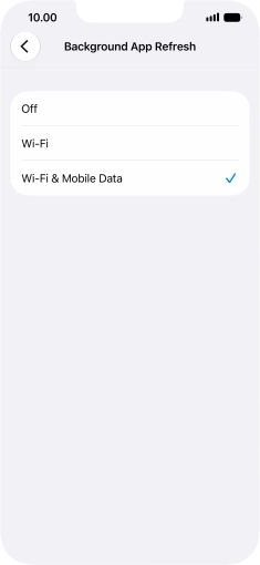 To turn off background refresh of apps, press Off. To turn off background refresh of apps, press Off.
