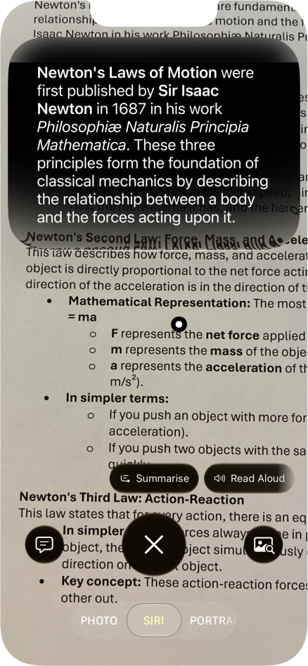 To use visual intelligence on a text, take a picture of the text, press the required setting and follow the instructions on the screen to use the function. To use visual intelligence on a text, take a picture of the text, press the required setting and follow the instructions on the screen to use the function.