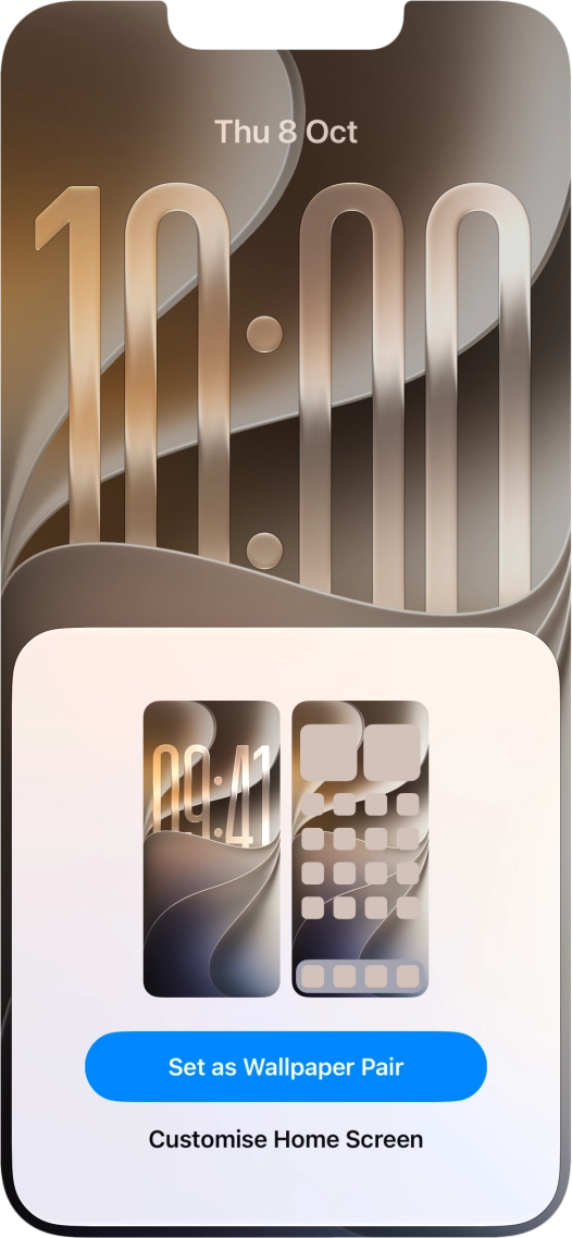 To use the same colour theme on the home screen, press Set as Wallpaper Pair.