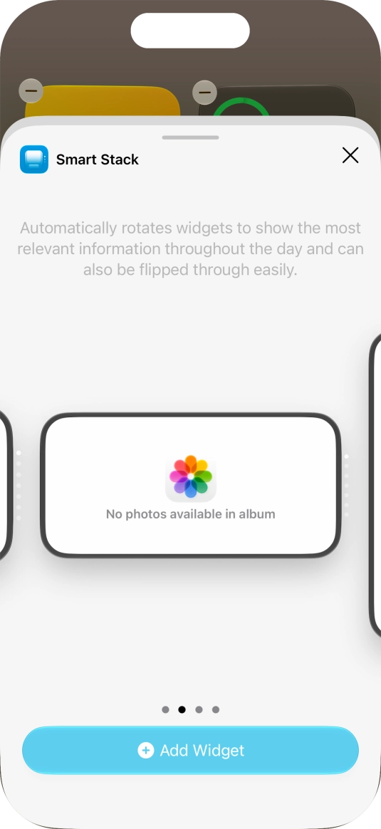 Slide your finger right or left on the screen to select the required widget size.