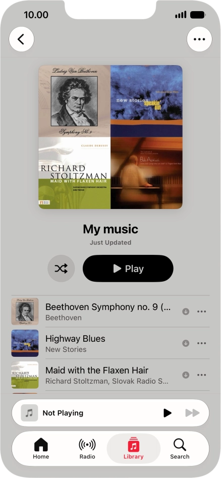 Go to the required category or playlist and press the required audio file.