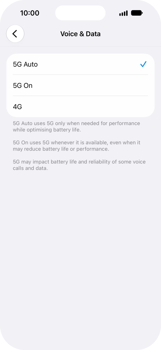 To turn on automatic switch between 5G and 4G, press 5G Auto.
