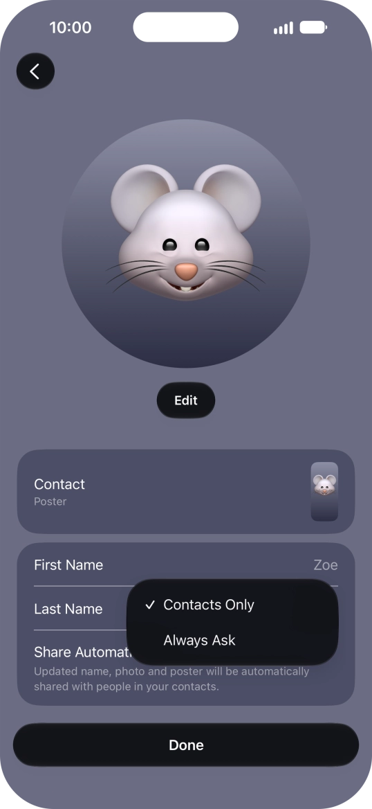 Press the required setting.