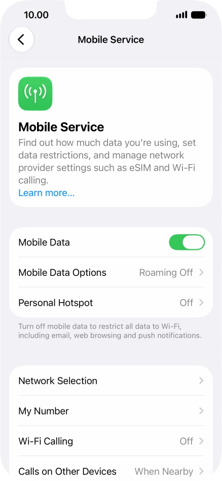 Press Mobile Data Options.