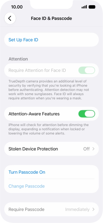Press Turn Passcode On and key in a phone lock code of your own choice twice.