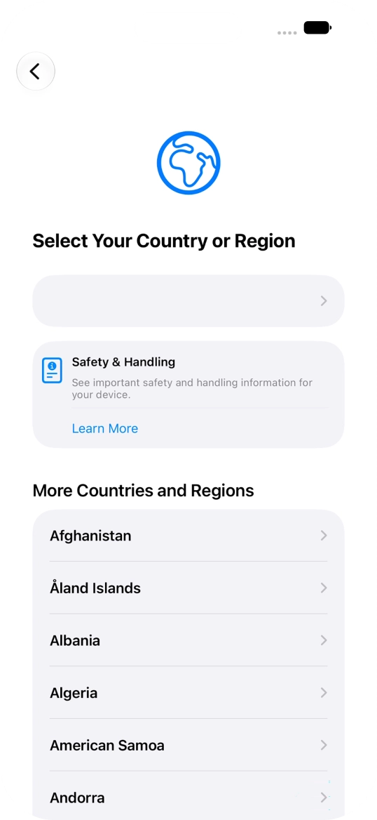 Press the required country or area.