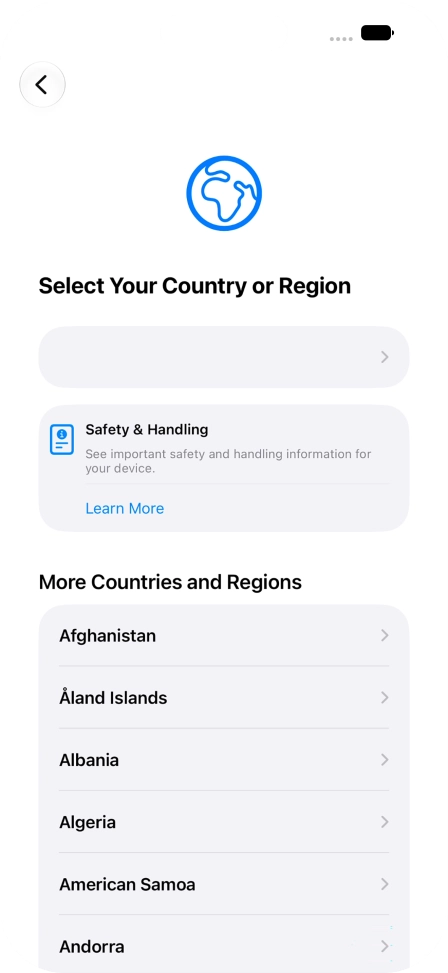 Press the required country or area.