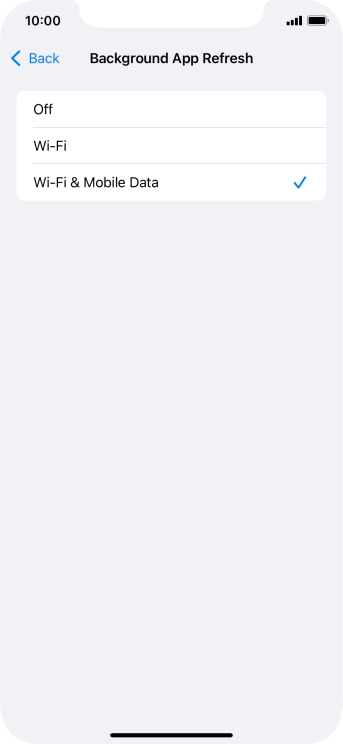 To turn off background refresh of apps, press Off.