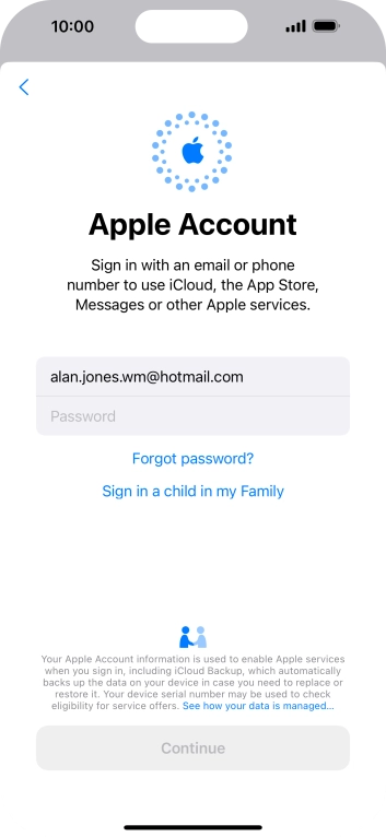 Press Password and key in the password for your Apple ID.