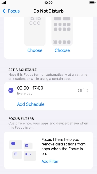 Press Add Schedule and follow the instructions on the screen to select settings for automatic activation of Do Not Disturb.