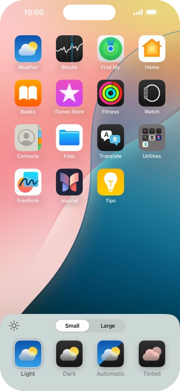 Press the required setting to select the size of app icons on the home screen.